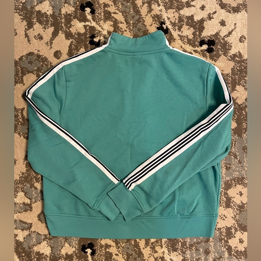 3/$25 Adidas Teal Blue White Pin Striped Pullover Size Medium - Picture 2 of 5